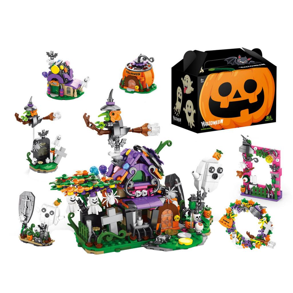 6pc Halloween Building Block Set Haunted House Pumpkin Witch Broomstick Ghost Coffin Accessories Compatible Construction Toys