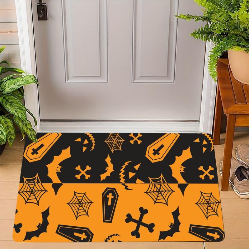Halloween Bat Pumpkin Carpet Soft Flannel Mat Rug Home Decoration Spider Web Horror Atmosphere Party Non-Slip Floor Decor