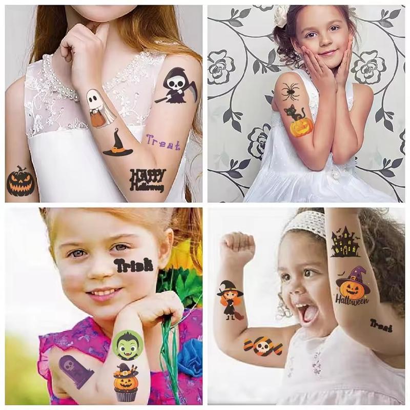 10pcs Halloween Tattoo Stickers Cartoon Pumpkin Ghost Bat Spider Temporary Sticker Kids Birthday Party Favors Boy Girl Gifts