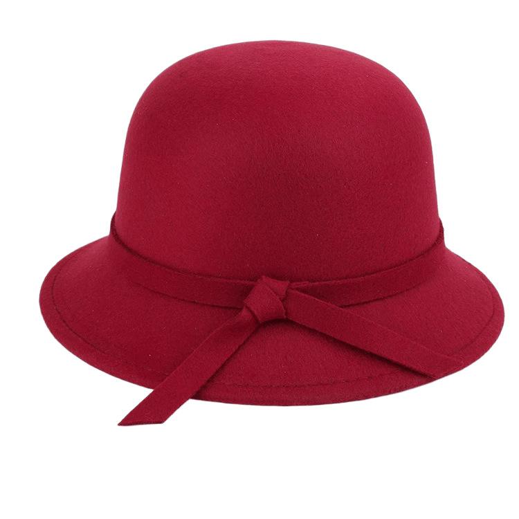Autumn and winter new women's woolen top hat Hepburn style small brim basin hat pearl decoration French retro fashion shows small face