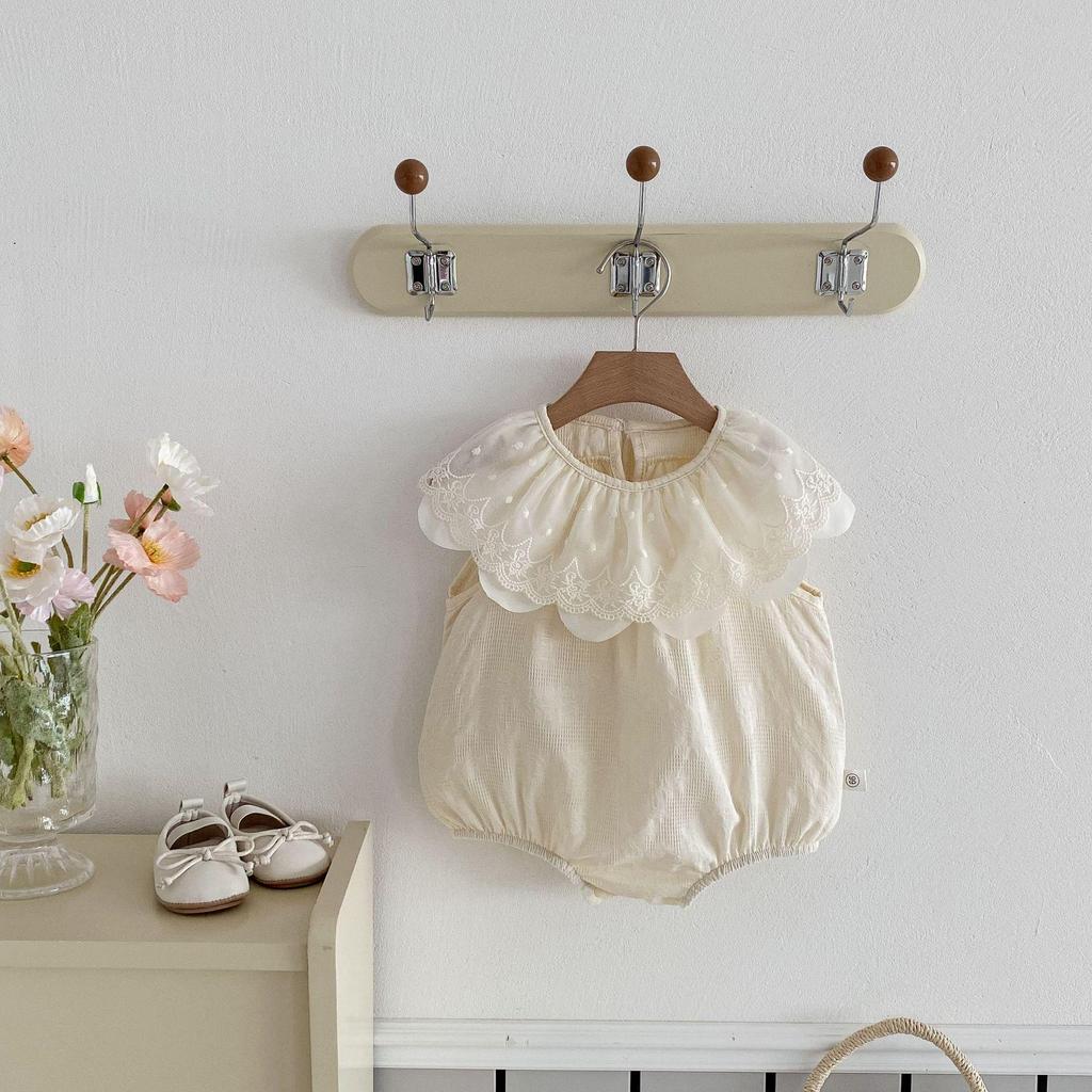 2025INS Modischer Sommer-Spitzenkragen Ärmelloser Strampler für Säuglings- und Kleinkindmädchen