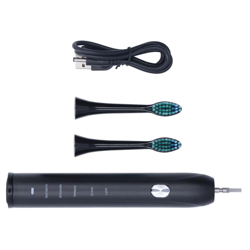 Adult Electric Soft Toothbrush Black USB Charging 5 Modes Waterproof Whitening Ultrasonic