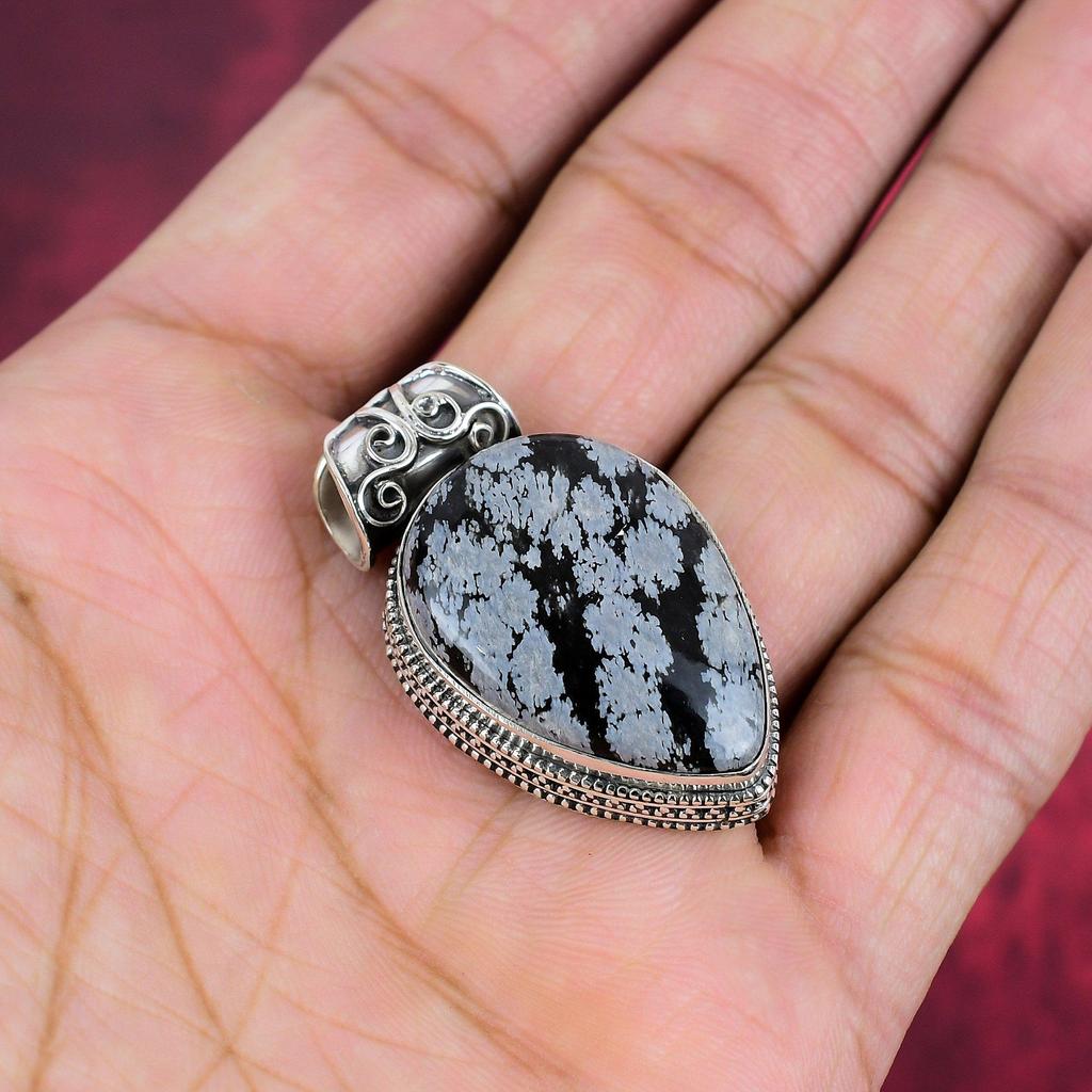 Přívěsek z obsidiánu vločkového, 925 masivní stříbro, drahokam, ručně vyráběný, jemný šperk, přívěsek, pro ni