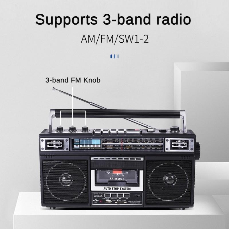 Przenośny Trzypasmowy Stary Radio Kasetowe Bluetooth Dysk Flash USB Karta SD Wielofunkcyjny Rejestrator 340*165*93mm