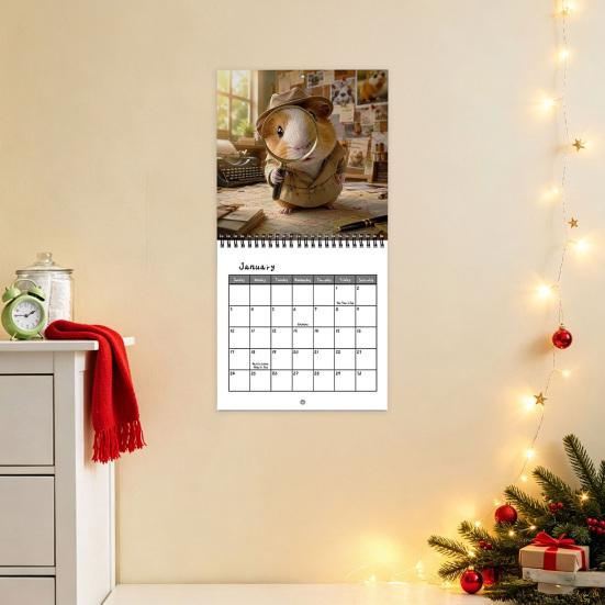 Gift for Guinea Pig Lovers 2027 Adventures Wall Calendar, Cute 12 Monthly Planner with Large Grid Calendar Writing Imaginative Scenes, Spiral