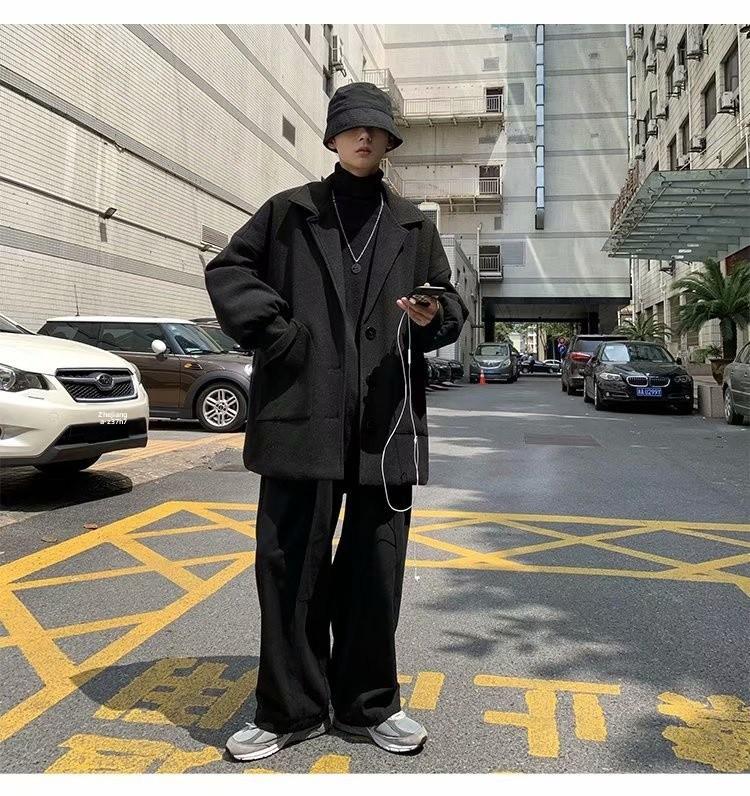 Men's Trendy Mid-Length Woolen Coat - Hong Kong Style, Autumn/Winter, Korean Version, Casual Fit, Handsome Look.