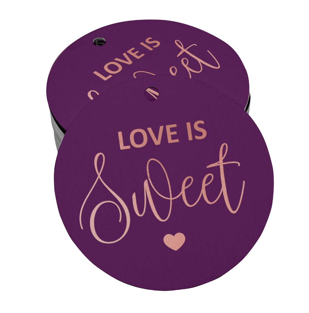Inkdotpot 100 - Confezione da 100 etichette in carta stagnola color oro vero Love Is Sweet bomboniera da appendere