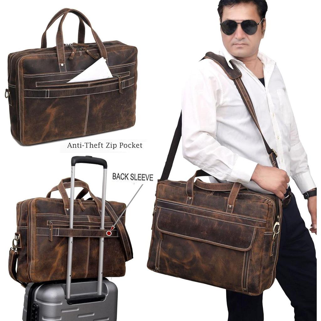Leather Briefcase For Men Business Travel Fits 17'' Laptop Messenger Bag Office Briefcase Bag For Men Top Choice Gifts