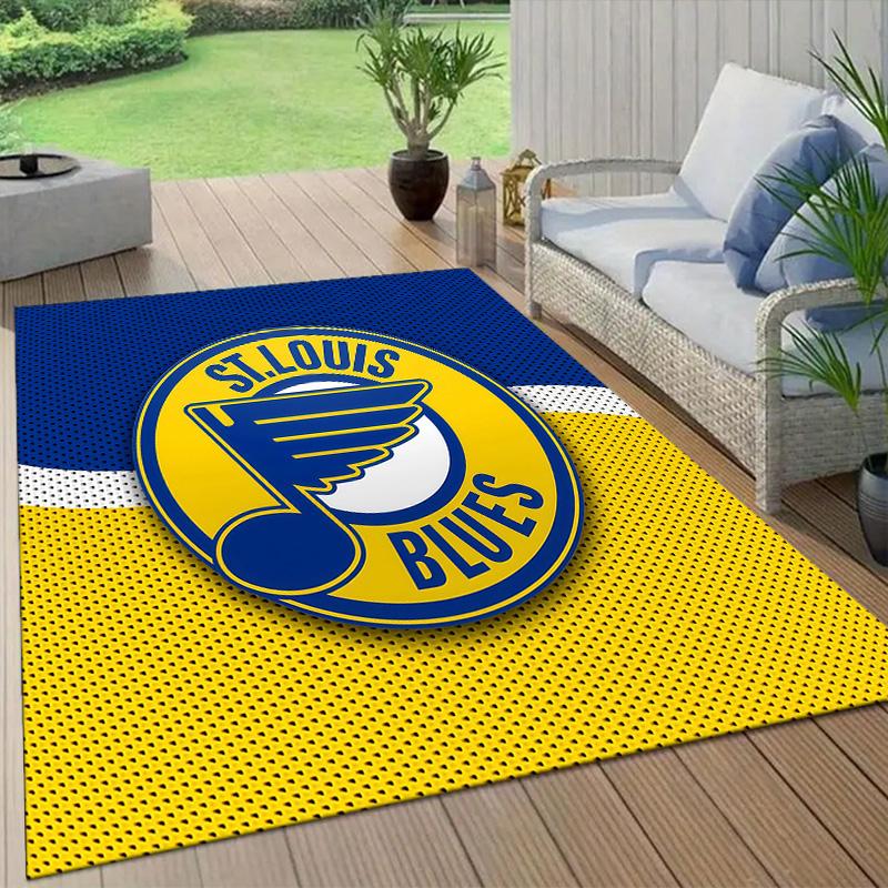 St. Louis Blues Flannel Pattern Square Carpet,Area Rug,Carpet Rug for Living Room Bedroom Sofa Playroom Decor,Non-slip Floor Mat