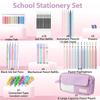 42-piece Student Stationery Set: Includes a Large-capacity Pencil Pouch/pencil Case, 12 Highlighters, 5 Black Ink Gel Pens, and 6 Mechanical Pencils.