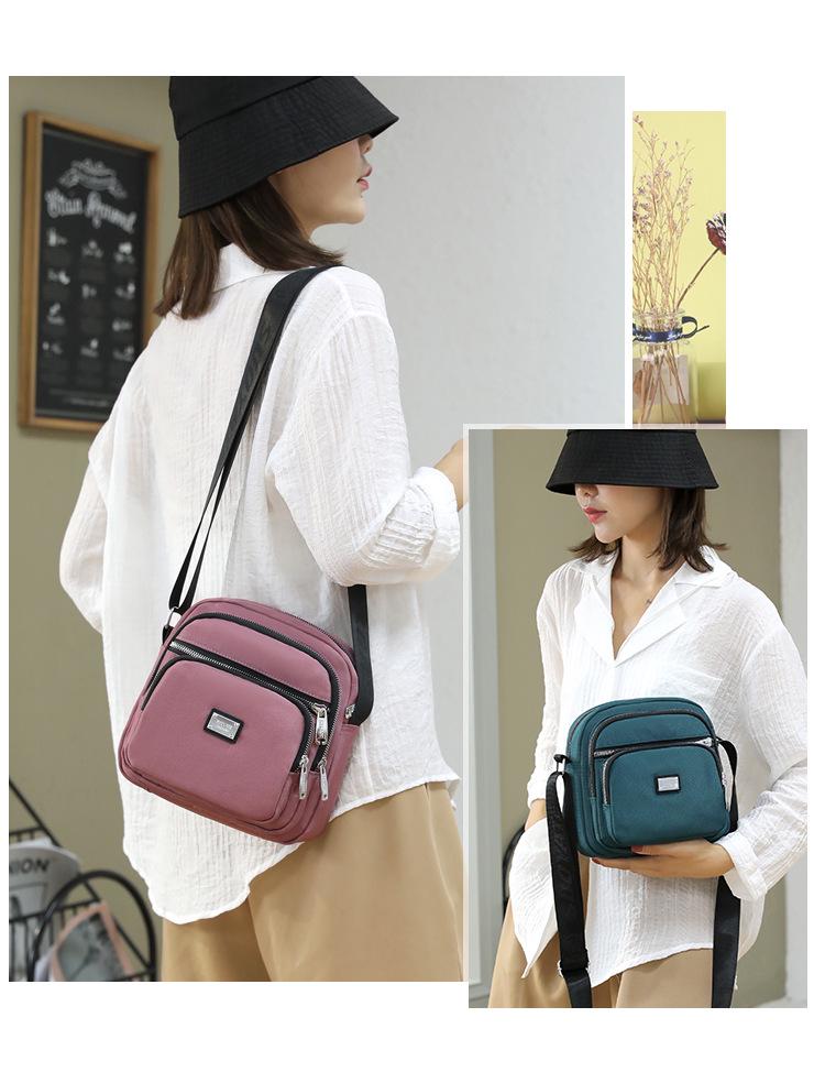 Trendy Nylon Multi-Layer Zipper Crossbody Bag - Simple, Lightweight, and Casual Solid Color Shoulder Bag