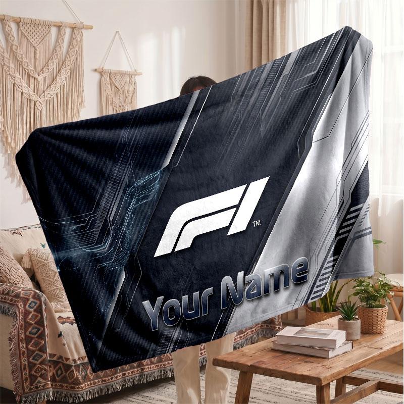 F1 Flannel Blanket, Custom Name Text Personalized Soft Throw Blanket Home Decor Gift