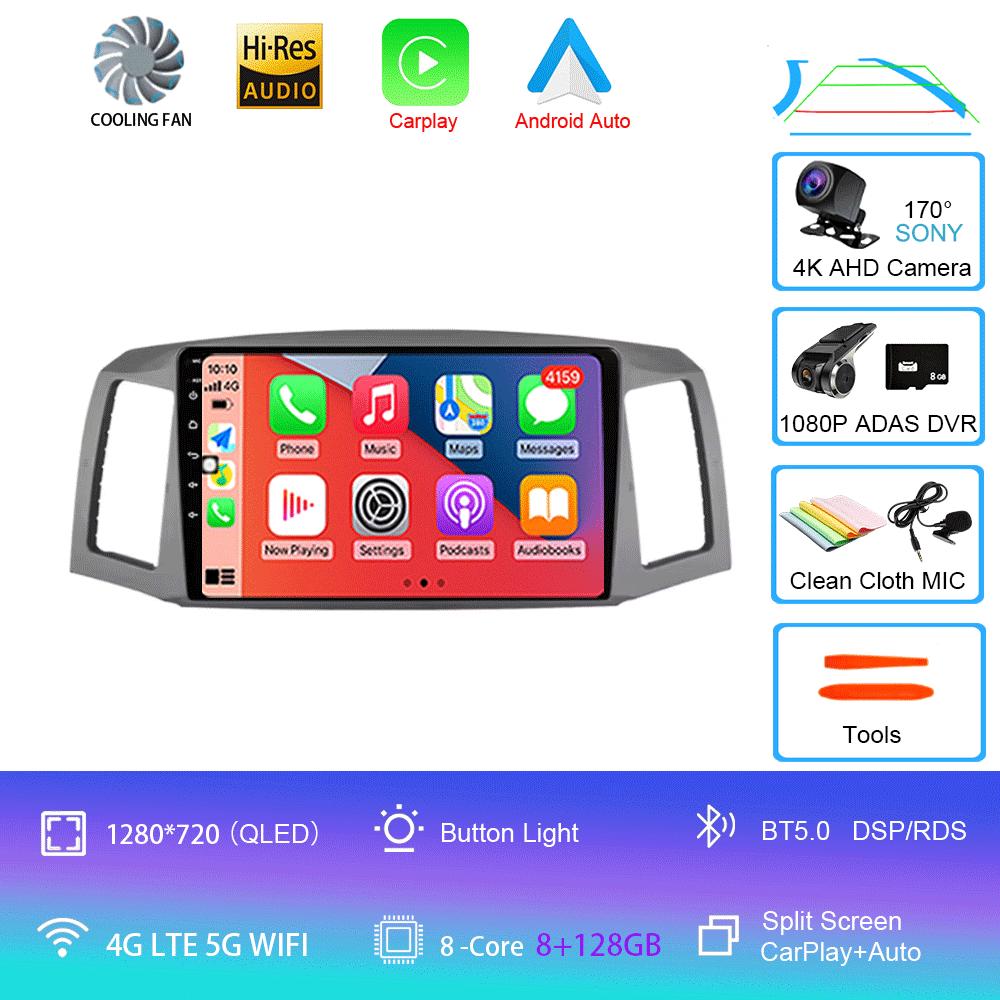 Android 14 Carplay Auto For JEEP Grand Cherokee WK 2004 2005 2006 2007 Multimedia Car Radio Navigation Player Video WIFI+4G DSP