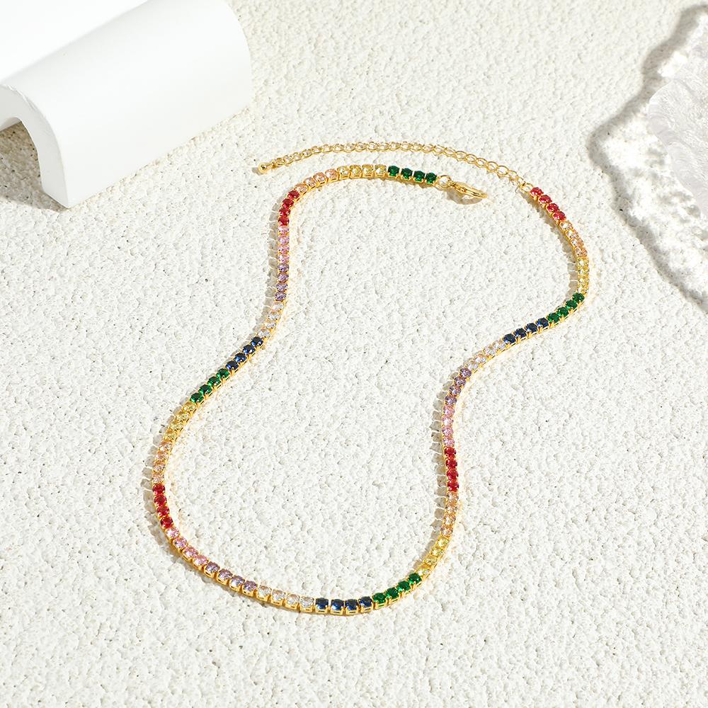 Rainbow Tennis CZ Chain Choker Necklaces Mixed Color Summer Jewelry for Women Short Necklace Wholesale/Dropshipping