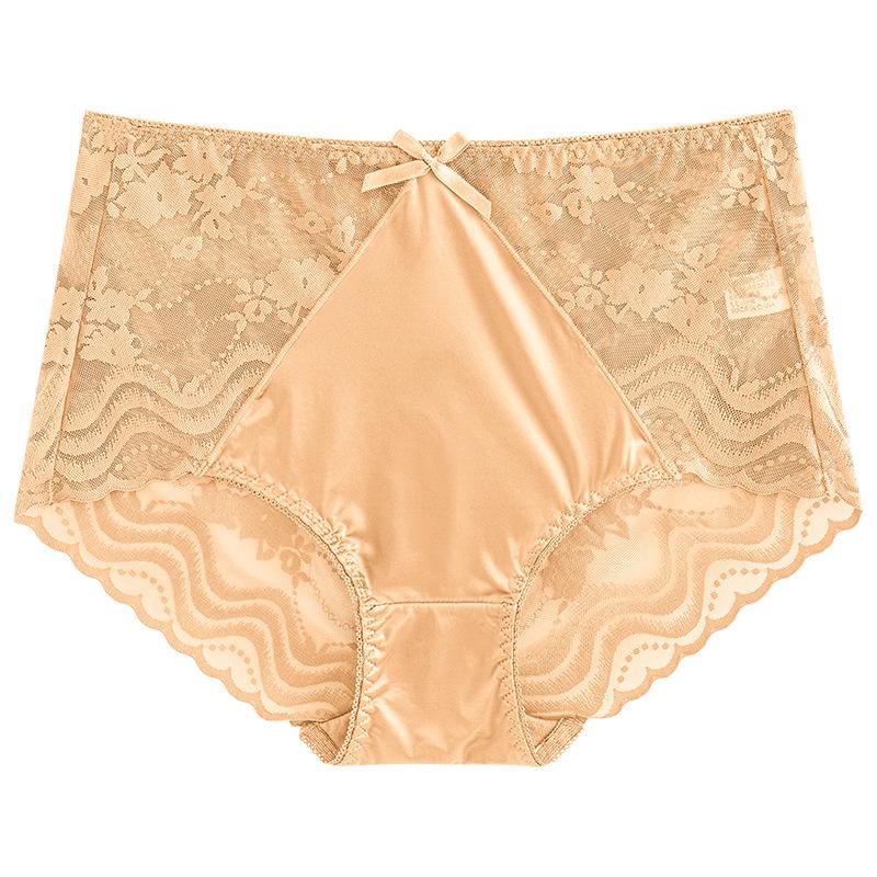 Big Size Lady Sexy Lace Hollow Bow Without Mark Pack Hip Lift Hip High Waist Triangle Briefs