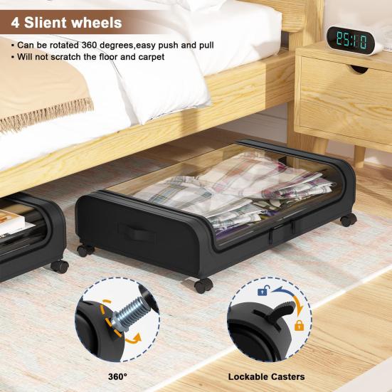 Under-Bed Storage Box with Wheels Large Capacity Dustproof Multi-Purpose Storage Container Clothes Toys Organizer with Clear Window