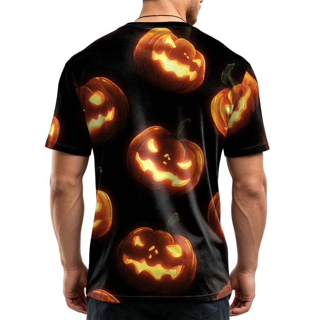 Men's Casual Short Sleeve Lightweight Breathable Crew Neck T-Shirt Halloween Pumpkin Print Pattern Comfortable Fit