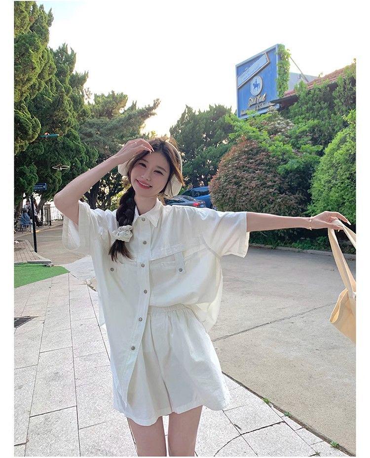 Korean Style Casual Short-Sleeve Shirt and Shorts Two-Piece Set - Slimming Summer Petite Fit