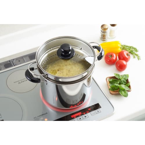 Yoshikawa CookLook II Pasta Pot, 22cm, 6.5L, with Glass Lid and Inner, Stainless Steel, Induction and Gas Compatible, Made in Japan, SJ2187