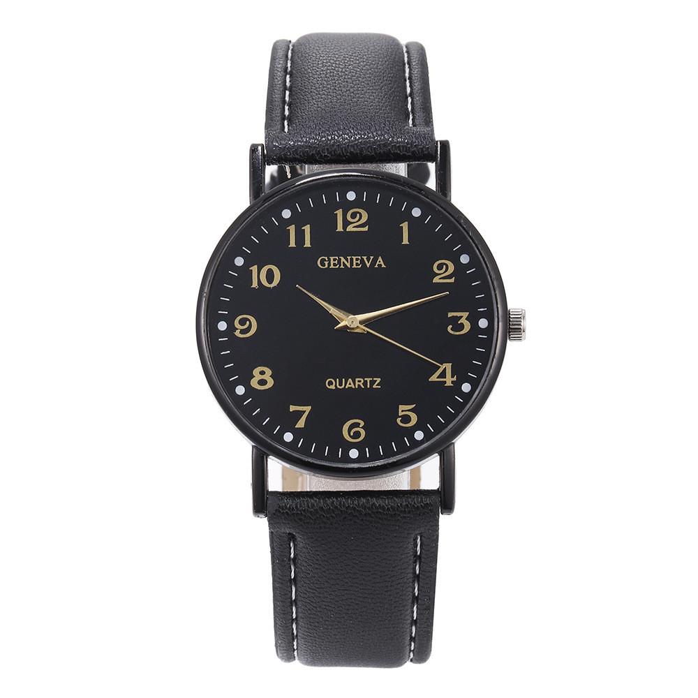 Montre à Quartz Style Collège Vintage Pour Femmes Et Hommes Avec Bracelet en Cuir Et Cadran Rond