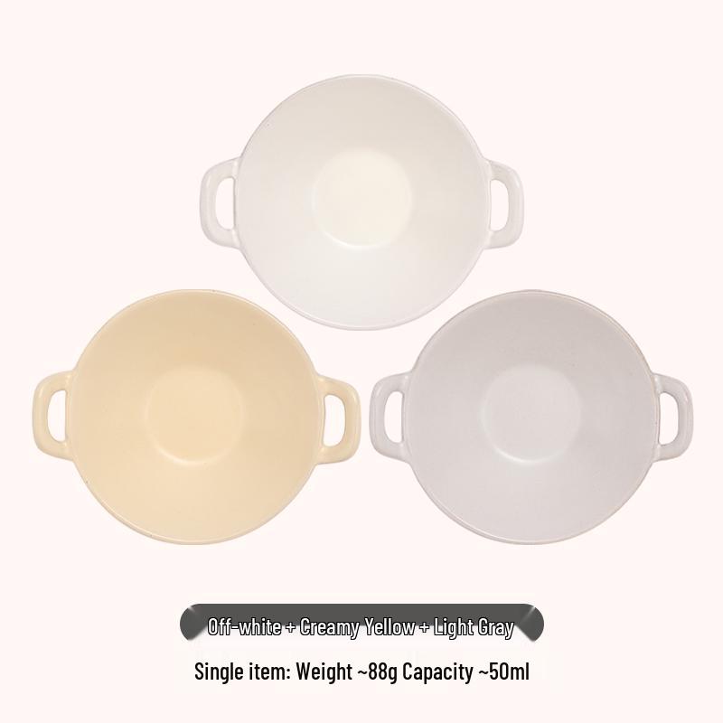 Double-Eared Ceramic Dipping Dish for Sauces and Snacks