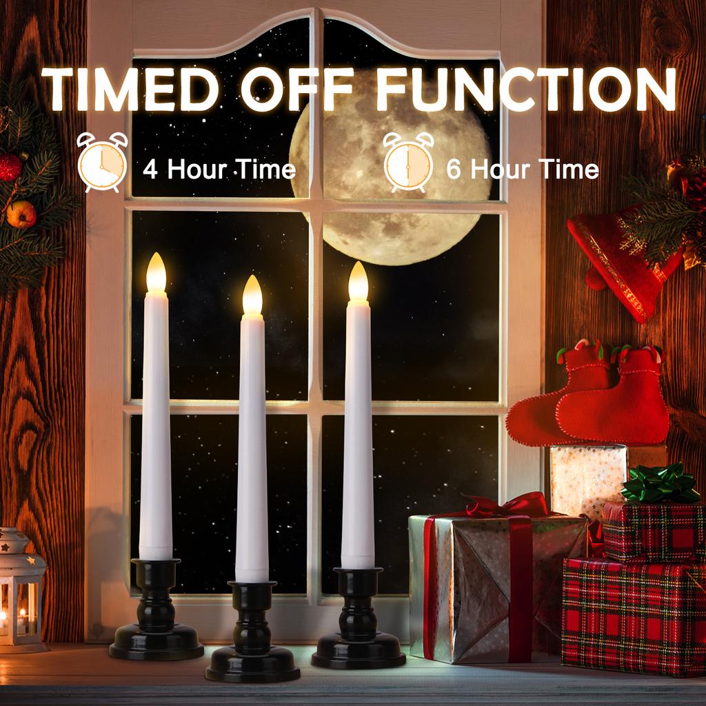 LED Kerze mit zeitgesteuerter Fernbedienung und Kerzenständer, flammende, flackernde Fensterkerze, Weihnachtsdeko, Kerzenlampe