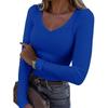New Style Ribbed Texture Slim Fit V-neck Casual Women's Long Sleeve T-shirt