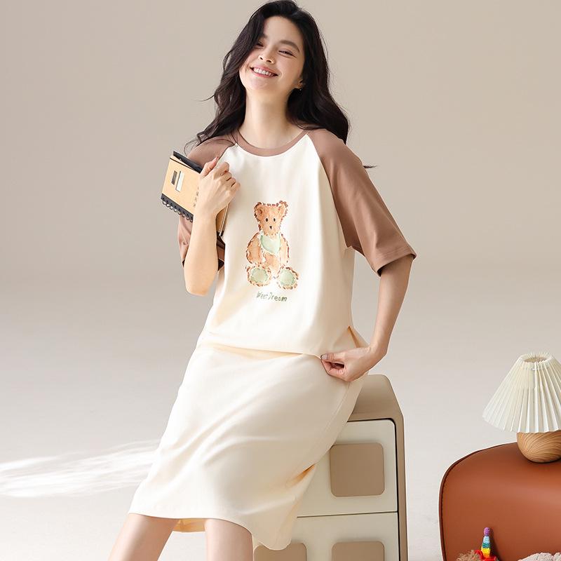 Women's Pure Cotton Short Sleeve Maternity Nightgown - Round Neck, Loose Fit, Sweet Summer Pajama Dress