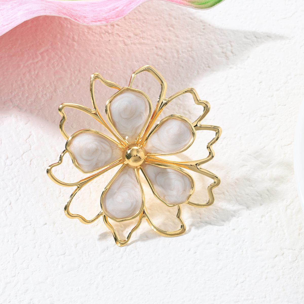 Горячая новинка, элегантное и милое кольцо-браслет с цветком лотоса, покрытое эмалью, с полым трехмерным дизайном, серьги-гвоздики, ожерелье