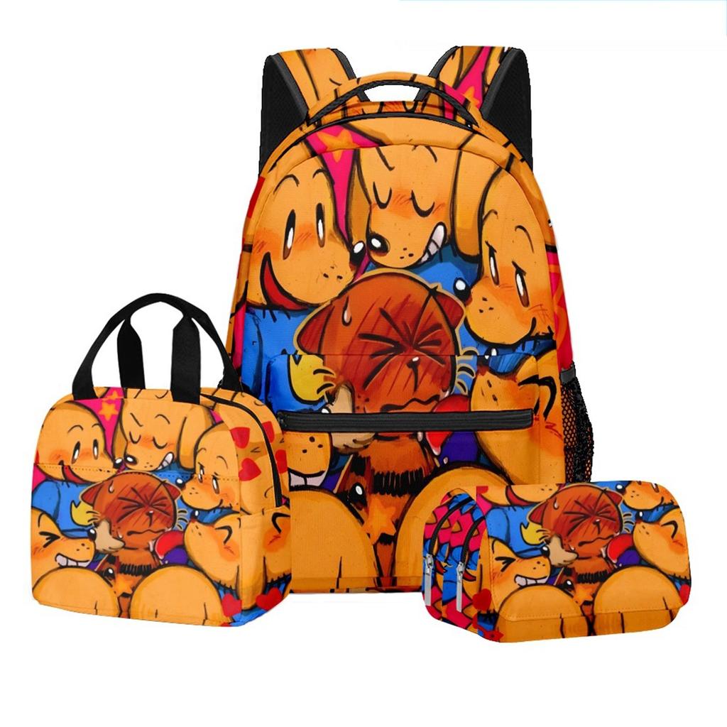 Movie Peripheral Print Backpack, School Bag Student Campus With Plush Ball Backpack
