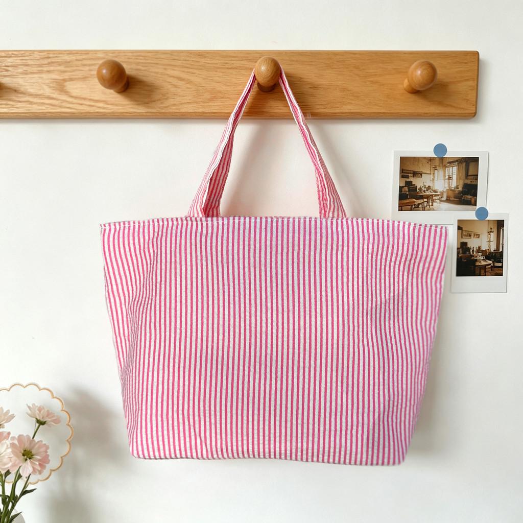 Striped Bag For Women Large Capacity Retro Casual Polyester Fashion Handbag For Daily Use