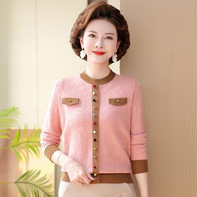 Young Mother Spring Clothes, Small Fragrance Style Top for Women In Autumn, New Style, Knitted Base Shirt, Middle-aged and Elderly Sweater