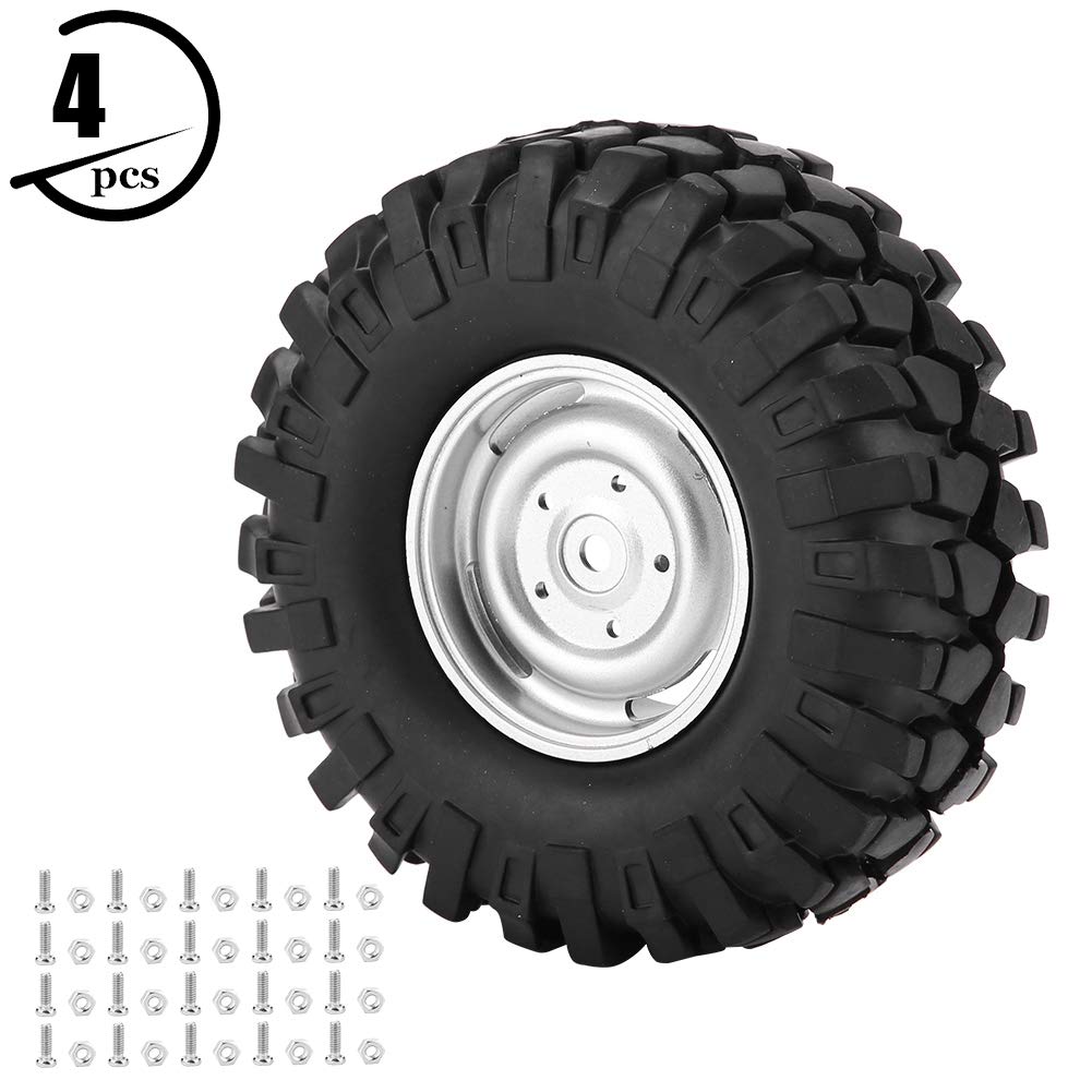 RC Tires, 110 Scale RC Wheels, Non-Slip, for Crawlers and Trucks, Set of 4, with Hubs, Ideal for Off-Road Racing, Endurance Races, Camping, Parties,