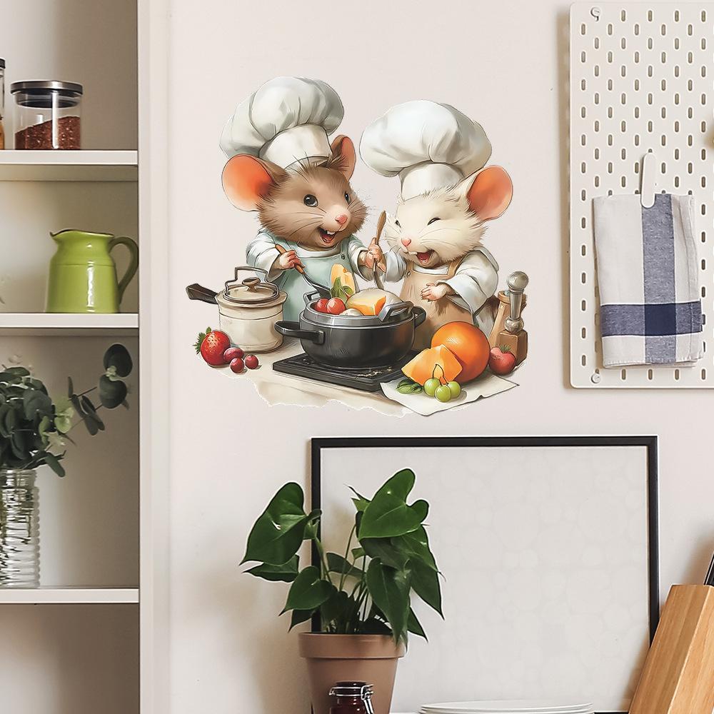 Rato Cozinheiro de Desenho Animado Cozinhando Cozinha Adesivo de Parede Decoração de Casa Decalque Removível Autoadesivo