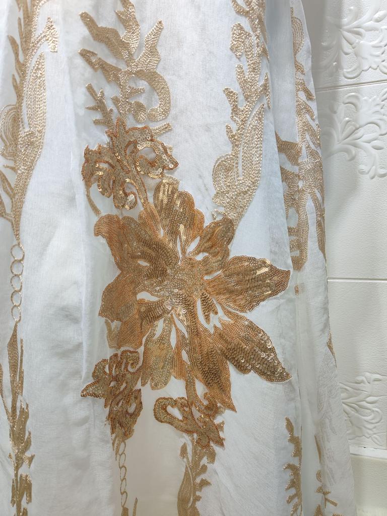 Vestuário Muçulmano Fio Bordado com Lantejoulas Douradas Jalabiya Feminina Muçulmana Dubai Árabe Eid
