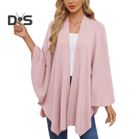 

Плащ-топ женский однотонный цвет рукава летучая мышь стиль шаль пальто средней длины крест-накрест дизайн плащ стиль блузка розовый