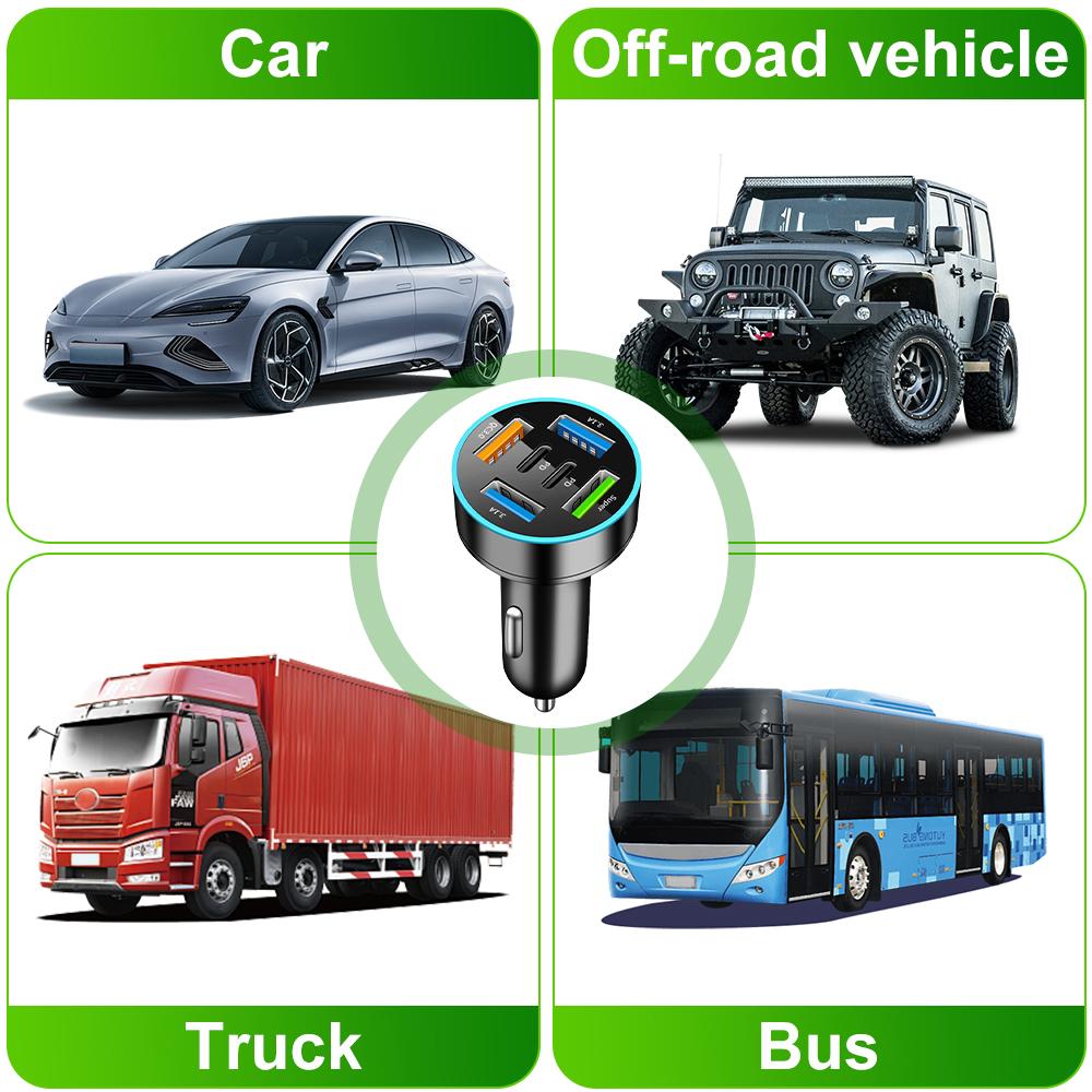 250W 5 Ports Car Charger Fast Charging PD QC3.0 USB C Car Phone Charger Adapter With Voltage For iPhone Samsung Huawei Xiaomi