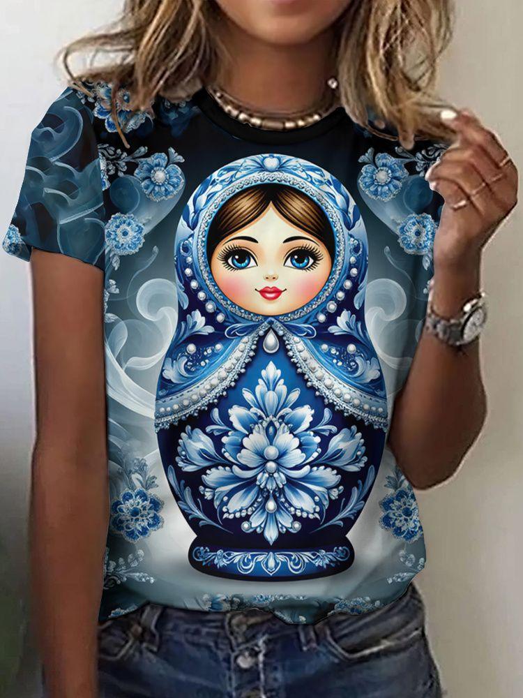 

Matryoshka doll 3D print women s round neck short-sleeved T-shirt, Harajuku style top, women s clothing XXS