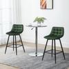 Set of 2 Bar Stools with Backrest and Footrest Nordic Style In Metal and Velvet, Green, 45x47x84cm