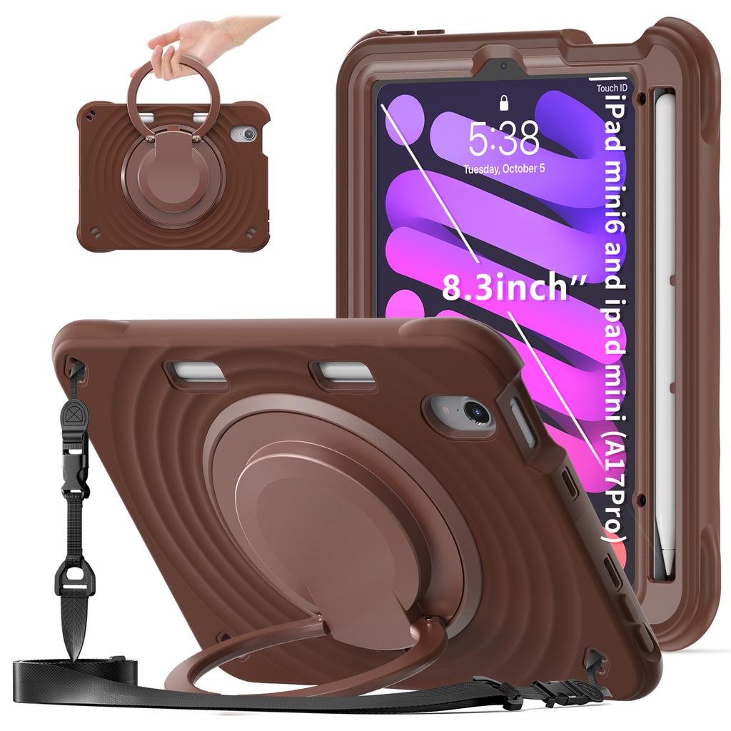 For iPad Mini (2024)/(2021) Case with Shoulder Strap Kickstand PC Silicone TPU Tablet Cover