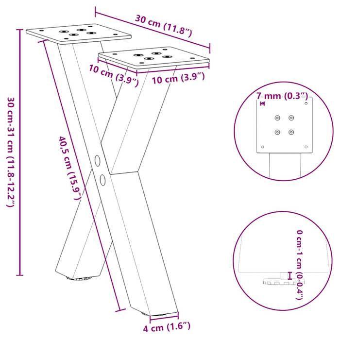 VidaXL Coffee Table Legs In X-Shape, 2 Pieces, Black, 30 X (30-31) Cm, Steel 4012868