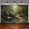 2D Japanese Bamboo Garden Backdrop, Zen Waterfall Banner
