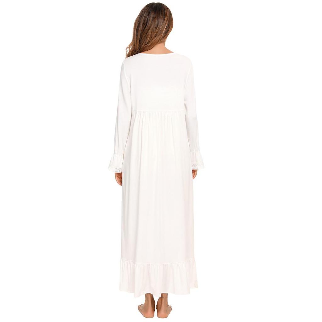 Camisón Victoriano para Mujer Tejido De Algodón Suave Manga Larga Henley Camisón Vintage Camisón De Salón con Adornos De Encaje Camisa para Dormir Camisón De Lactancia De Maternidad