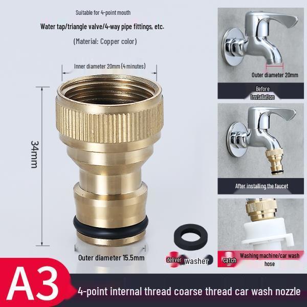 All-Copper Universal Washing Machine Faucet Adapter with Inlet Hose and 46-Point Stop Valve