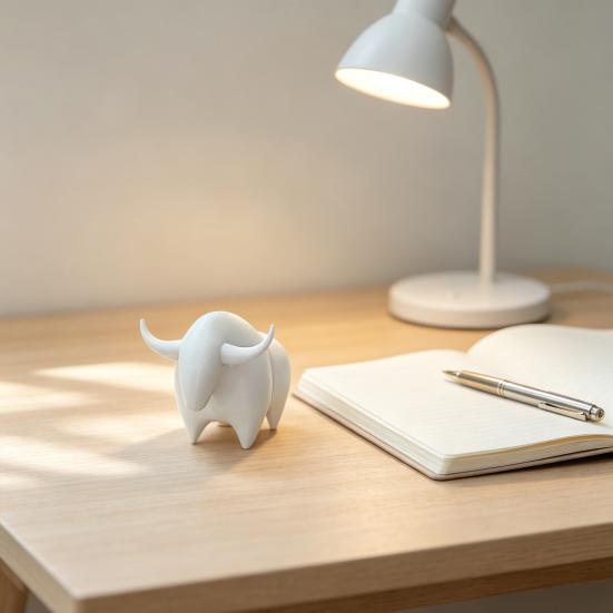 3D Printed Bull Figurine, Mini Bull Animal Statue, Collectible Desktop Ornament for Shelf, Home, Office, Desk Decor