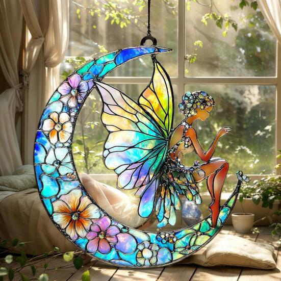 Sonnenfänger Acryl Buntglas-Effekt Schmetterling/Libelle/Fee Ornament Fensterhänger Dekor Feiertagsgeschenk für Frauen Mama Oma
