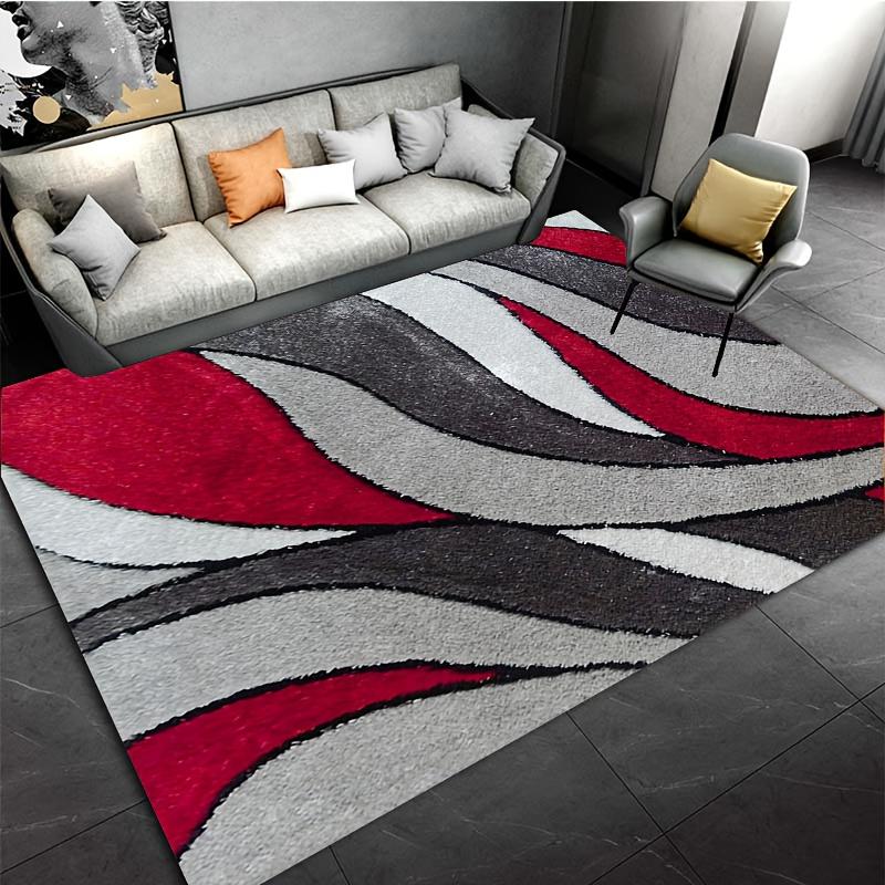 Rotes graues Wellendesign Duschmatte, Weicher Flanell rutschfester Teppich, Maschinenwaschbar für Badezimmer, Küche, Wohnzimmer, Moderne Heimdekoration
