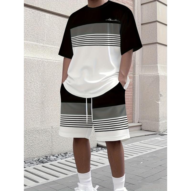 Men's Athletic Set Two-Piece Set Crew Neck Short Sleeve Top & Shorts Men's Running Outfit Plus Size T-Shirt Men's Summer T-Shirt