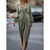 HNXC Women's Fashion Autumn Winter Solid Color Print Long Sleeve V-Neck  Casual Dresses