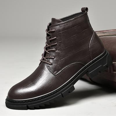 Winter Classic Brown/Black High Top Men Boots Lace Up Leisure All-match Men Casual Boots Non-slip Trend Rubber Men Mid Top Boots